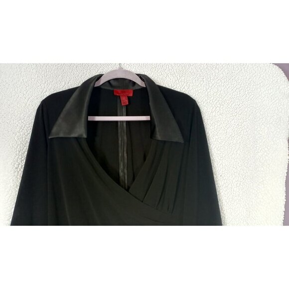 JS Collections Womens Black Blouse Chic Satin Cuffs And Collar Zip Back Size 16 - Picture 3 of 13